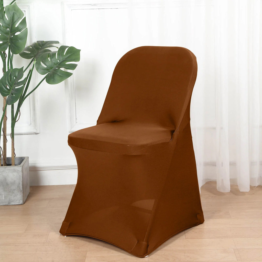 10 Pack Stretch Spandex Chair Covers Cinnamon Brown for Folding Chairs - Durable 160GSM Fitted Slipcovers - Bell Racket Store