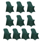 10 Pack Stretch Spandex Chair Covers Hunter Emerald Green for Folding Chairs - Durable 160GSM Fitted Slipcovers - Bell Racket Store