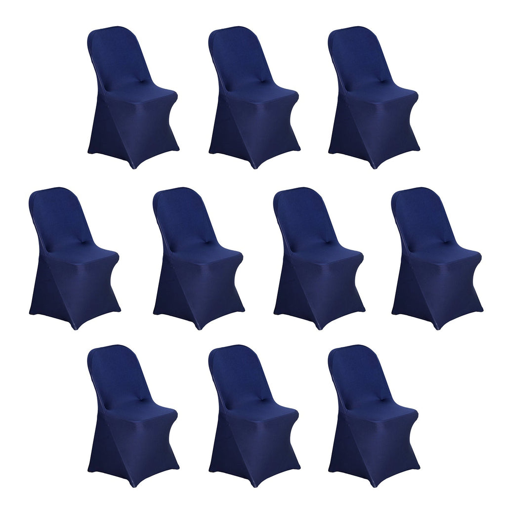 10 Pack Stretch Spandex Chair Covers Navy Blue for Folding Chairs - Durable 160GSM Fitted Slipcovers - Bell Racket Store