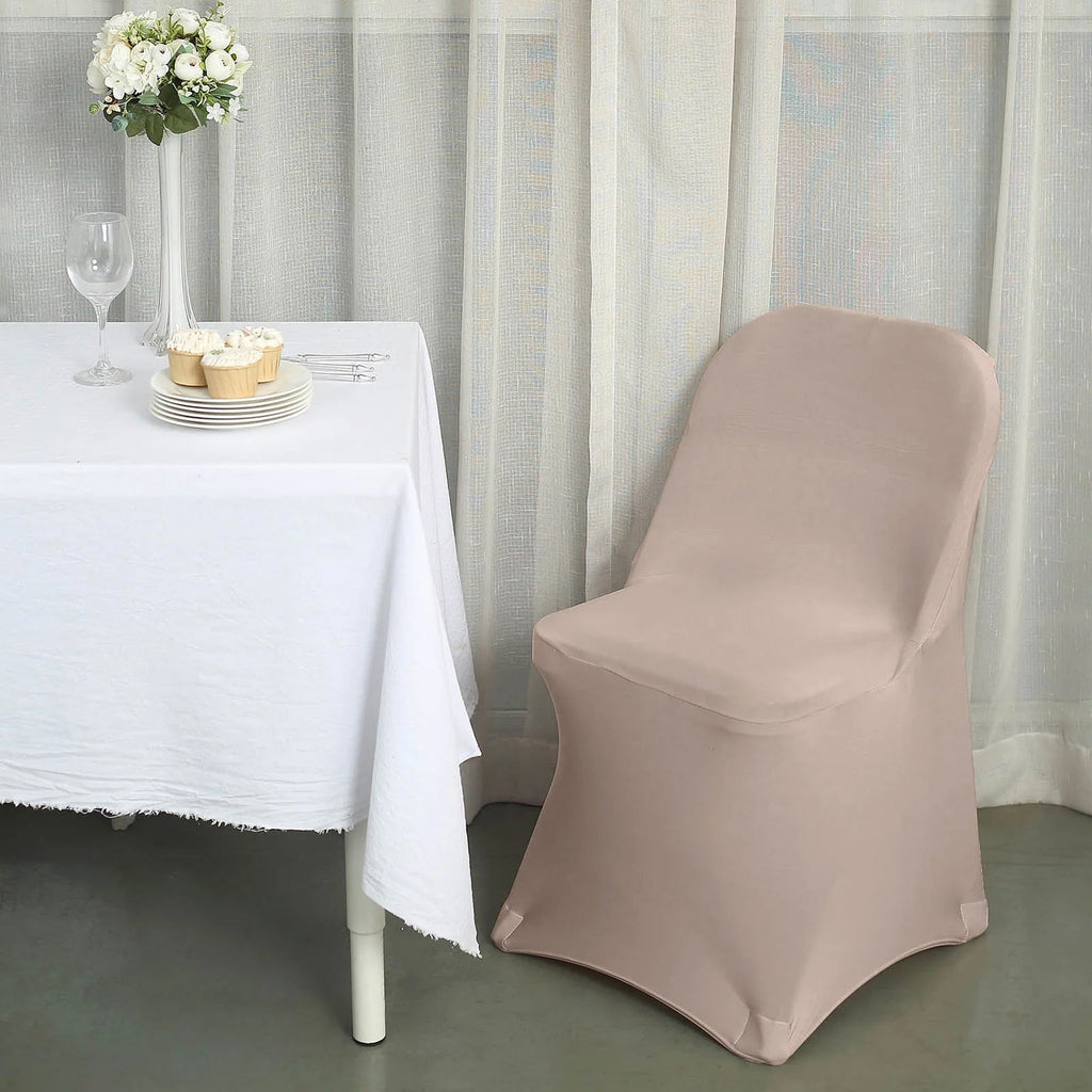 10 Pack Stretch Spandex Chair Covers Nude for Folding Chairs - Durable 160GSM Fitted Slipcovers - Bell Racket Store