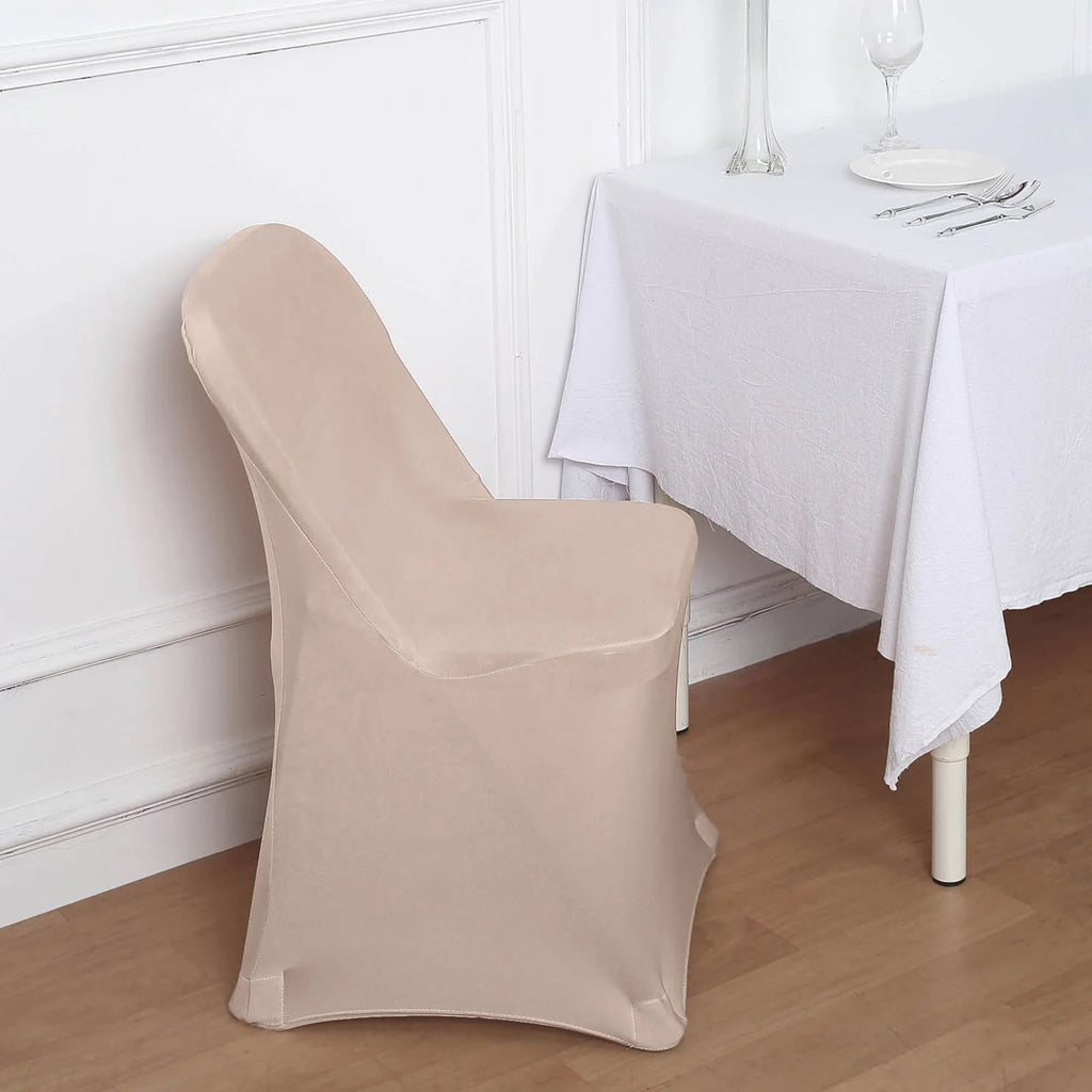 10 Pack Stretch Spandex Chair Covers Nude for Folding Chairs - Durable 160GSM Fitted Slipcovers - Bell Racket Store