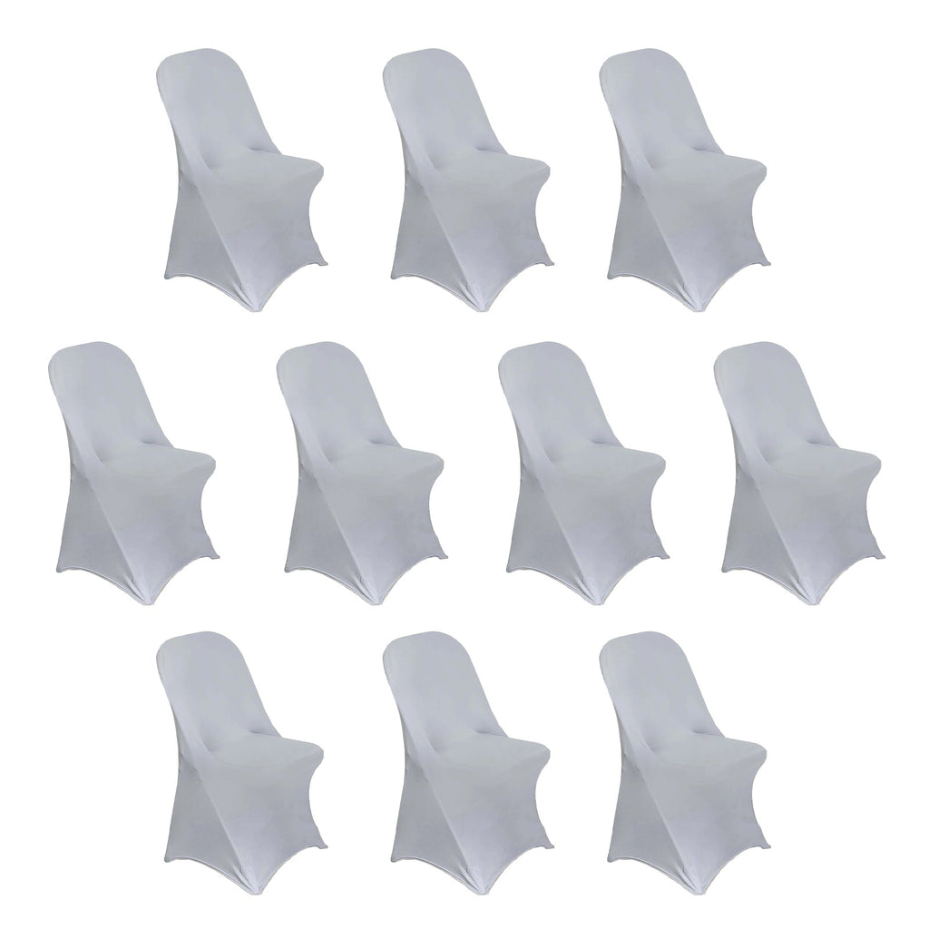 10 Pack Stretch Spandex Chair Covers Silver for Folding Chairs - Durable 160GSM Fitted Slipcovers - Bell Racket Store