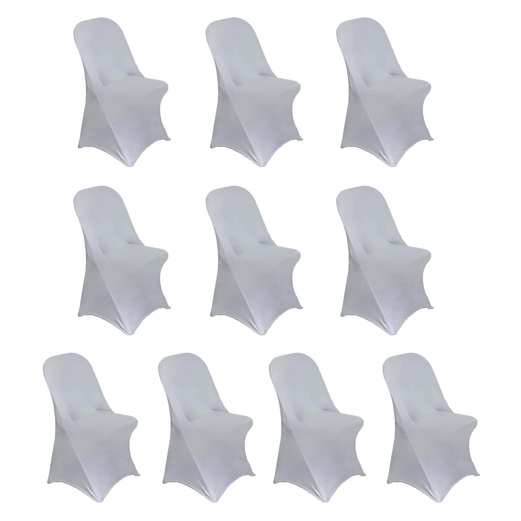 10 Pack Stretch Spandex Chair Covers Silver for Folding Chairs - Durable 160GSM Fitted Slipcovers - Bell Racket Store