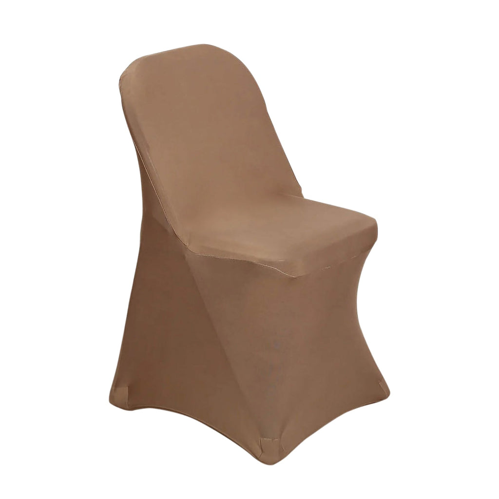 10 Pack Stretch Spandex Chair Covers Taupe for Folding Chairs - Durable 160GSM Fitted Slipcovers - Bell Racket Store