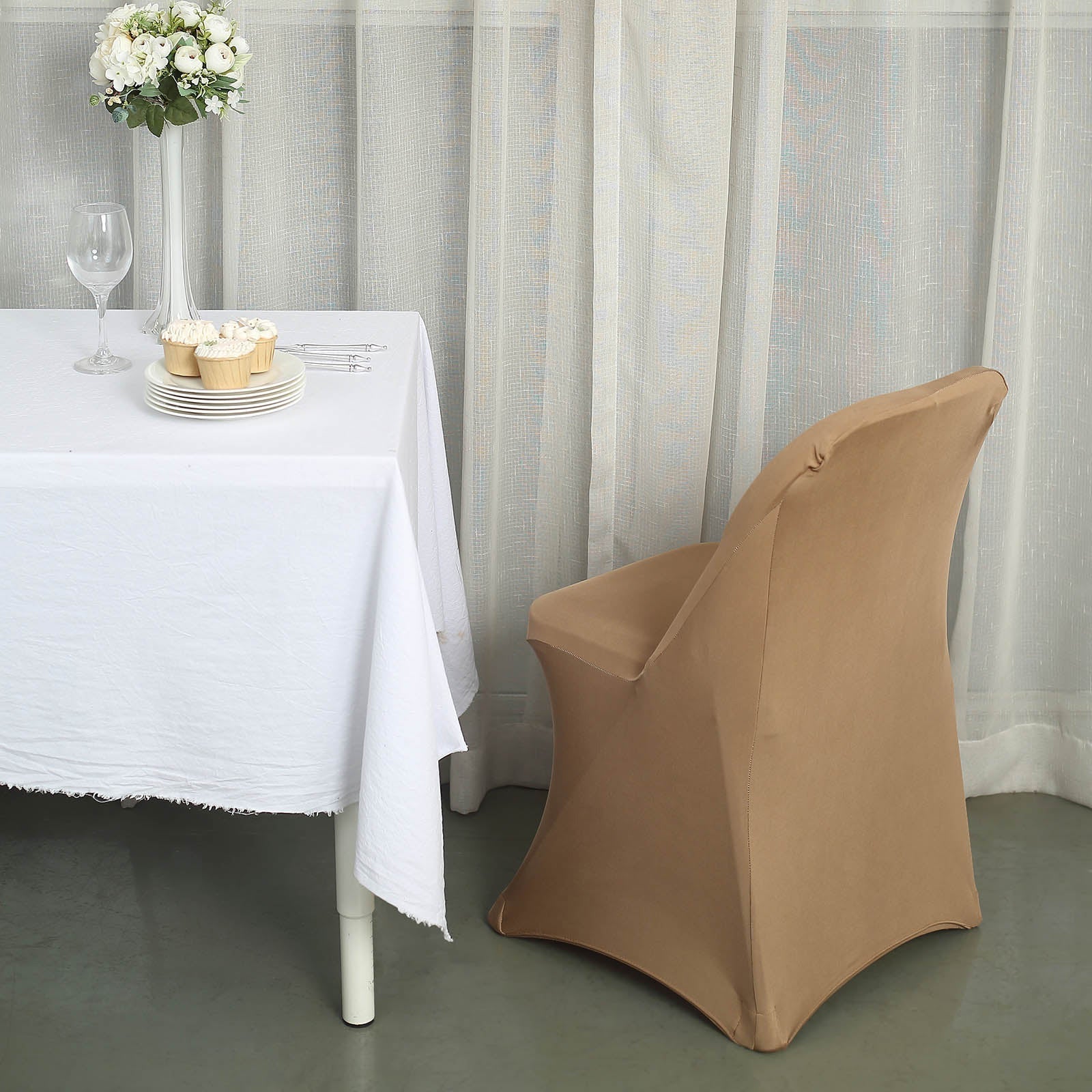 10 Pack Stretch Spandex Chair Covers Taupe for Folding Chairs - Durable 160GSM Fitted Slipcovers - Bell Racket Store