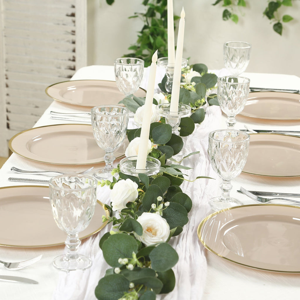 10 Pack Taupe Economy Plastic Charger Plates With Gold Rim, 12" Round Dinner Chargers Event Tabletop Decor - Bell Racket Store