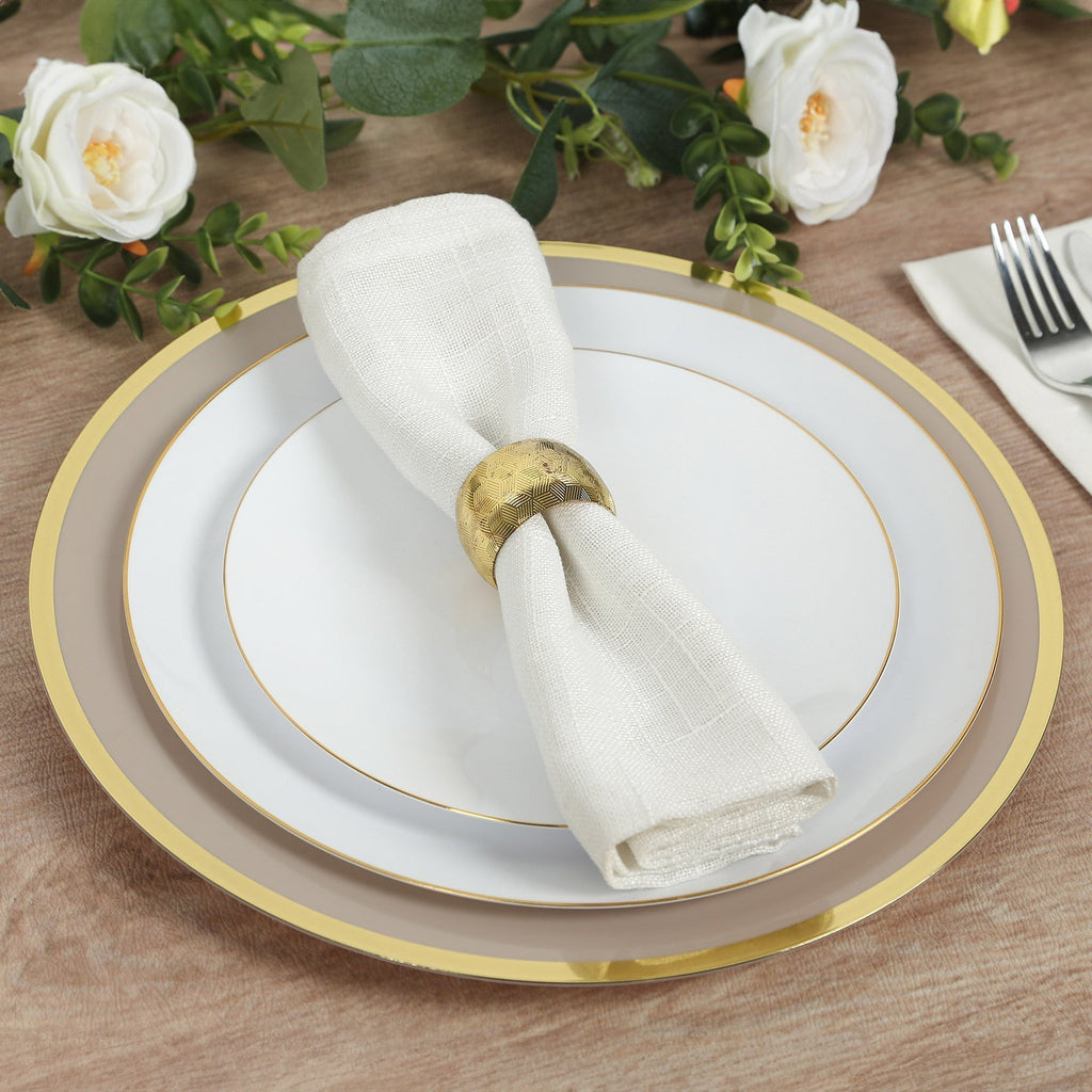 10 Pack Taupe Economy Plastic Charger Plates With Gold Rim, 12" Round Dinner Chargers Event Tabletop Decor - Bell Racket Store