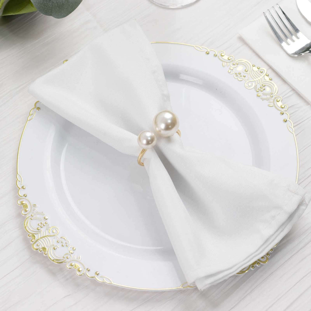 10 Pack White Pearl Gold Metal Napkin Holders Dining Table Decor, Elegant Round Wedding Napkin Rings - 2.5" - Bell Racket Store