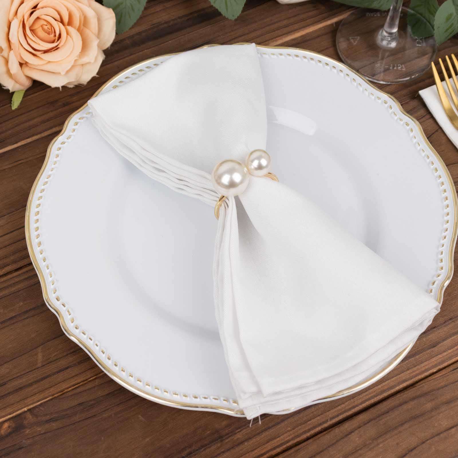 10 Pack White Pearl Gold Metal Napkin Holders Dining Table Decor, Elegant Round Wedding Napkin Rings - 2.5" - Bell Racket Store
