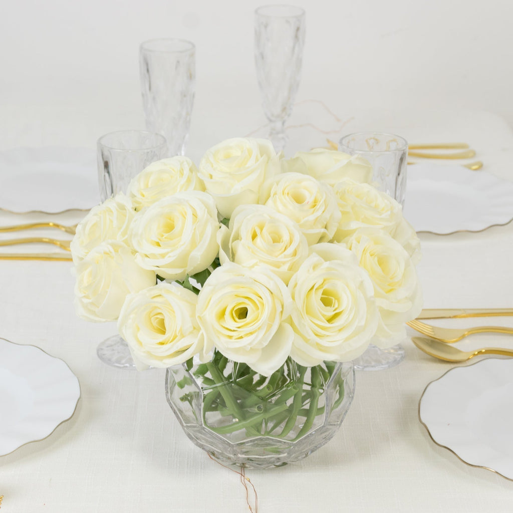 10 Pcs 12" Artificial Silk Roses - Ivory, Single Stem Rose for Flower Bouquet Arrangements - Bell Racket Store