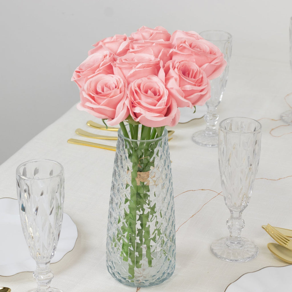 10 Pcs 12" Artificial Silk Roses - Pink, Single Stem Rose for Flower Bouquet Arrangements - Bell Racket Store