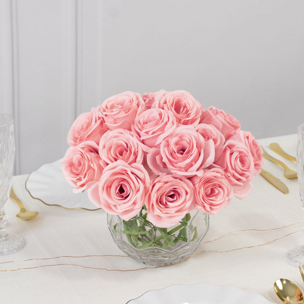 10 Pcs 12" Artificial Silk Roses - Pink, Single Stem Rose for Flower Bouquet Arrangements - Bell Racket Store