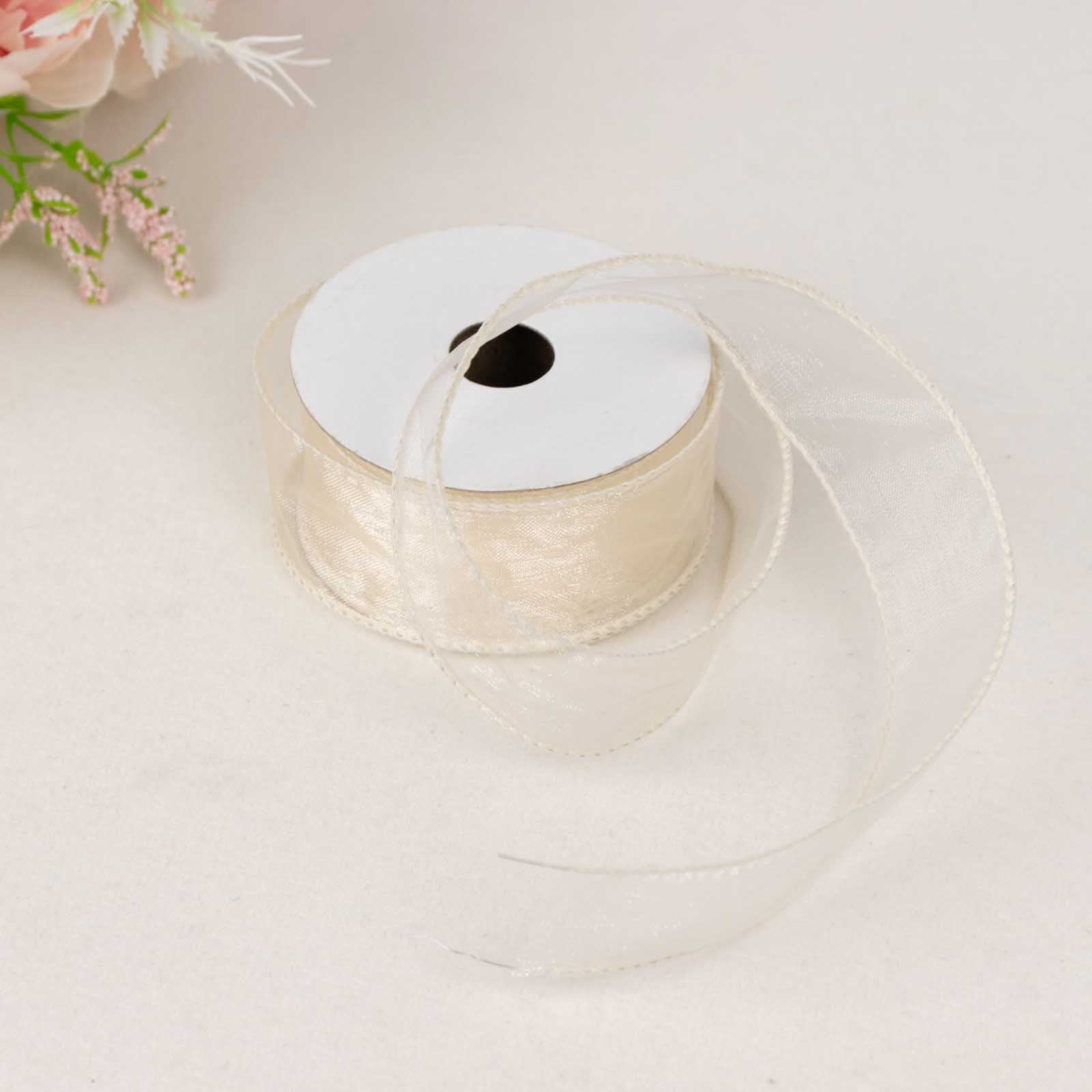 10 Yards 1.5" Ivory Sheer Organza Wired Edge Ribbon
