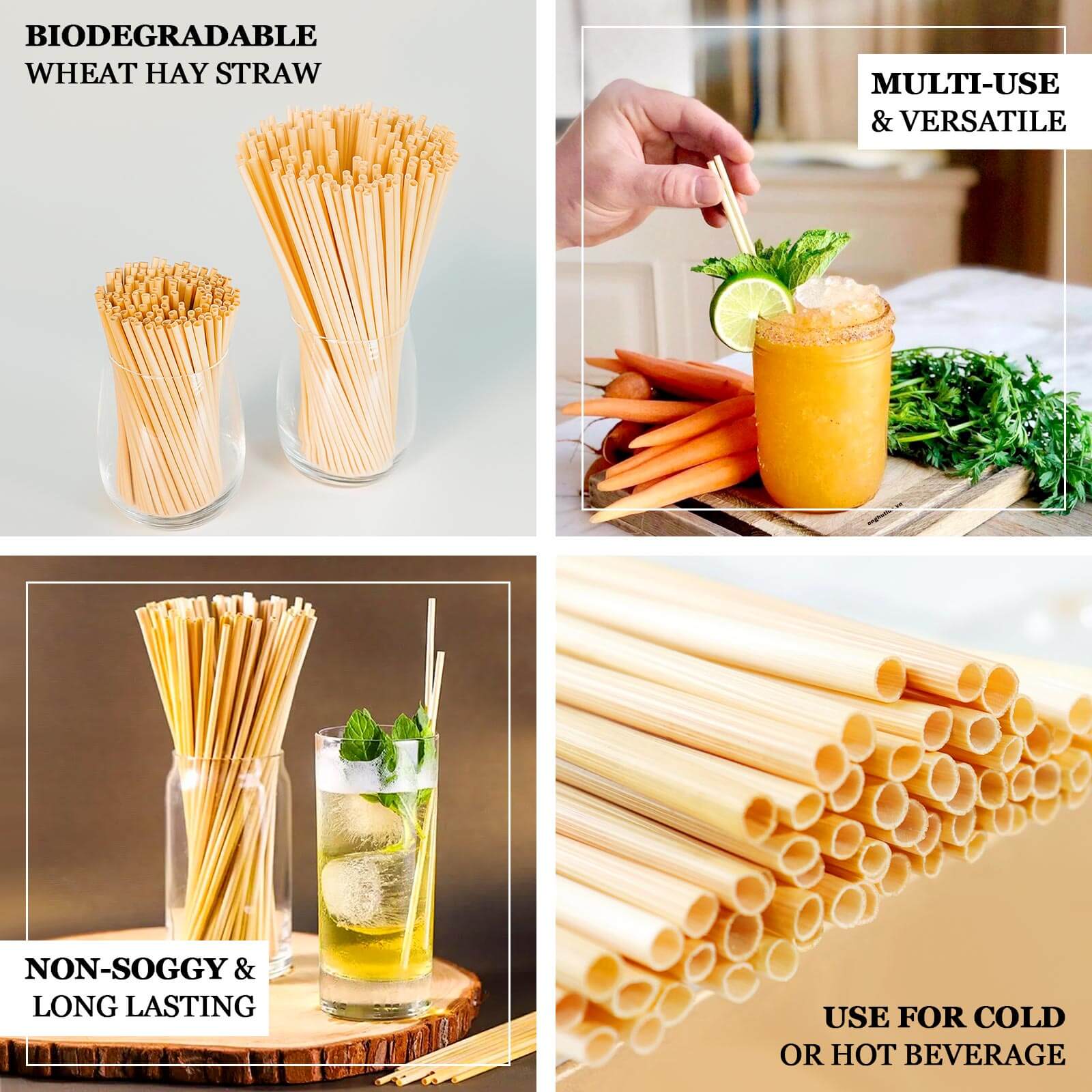 100 - Pack Compostable Straws Plant Based 100% Plastic Free - Biodegradable Wheat Straws for Drinks 6" - Bell Racket Store