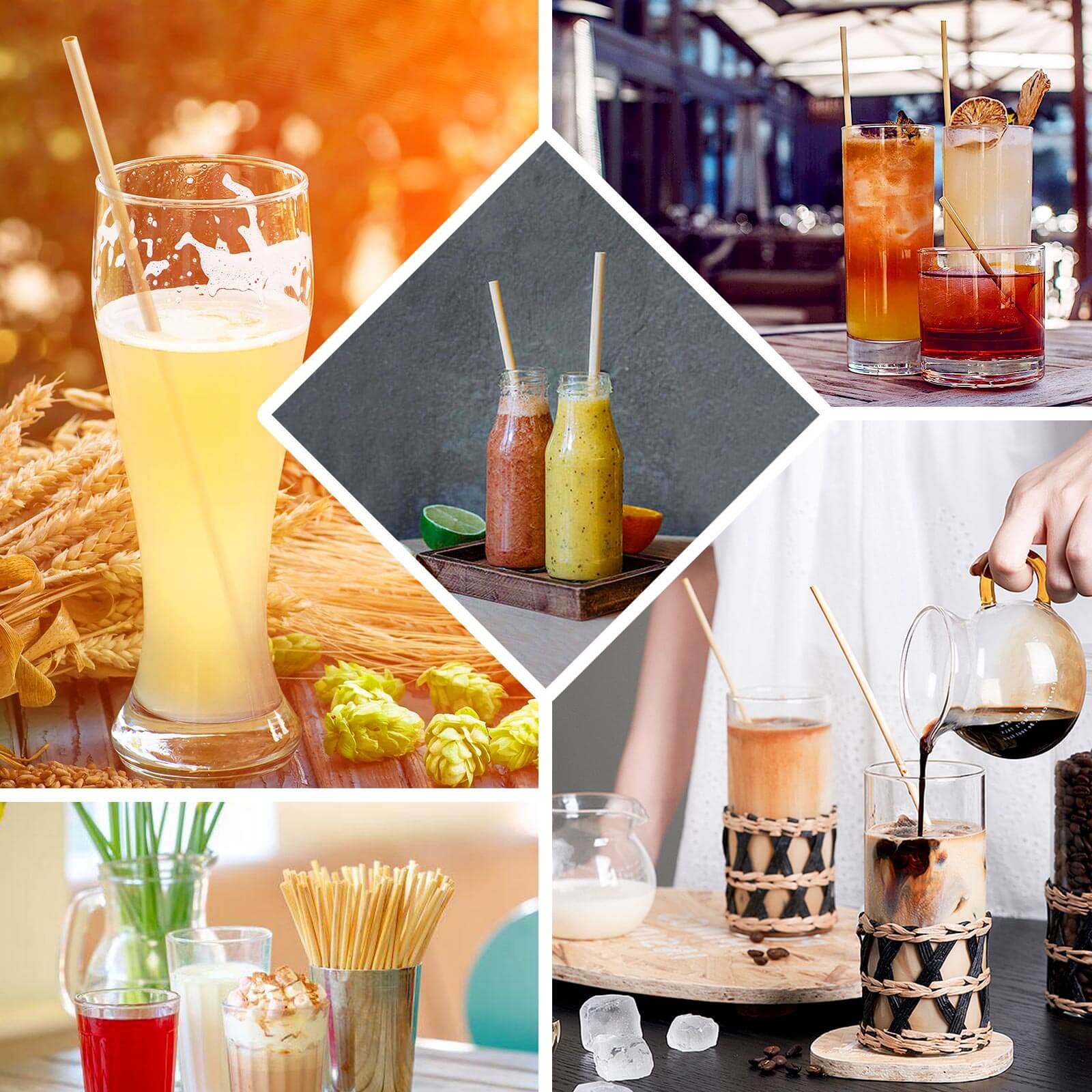 100 - Pack Compostable Straws Plant Based 100% Plastic Free - Biodegradable Wheat Straws for Drinks 6" - Bell Racket Store