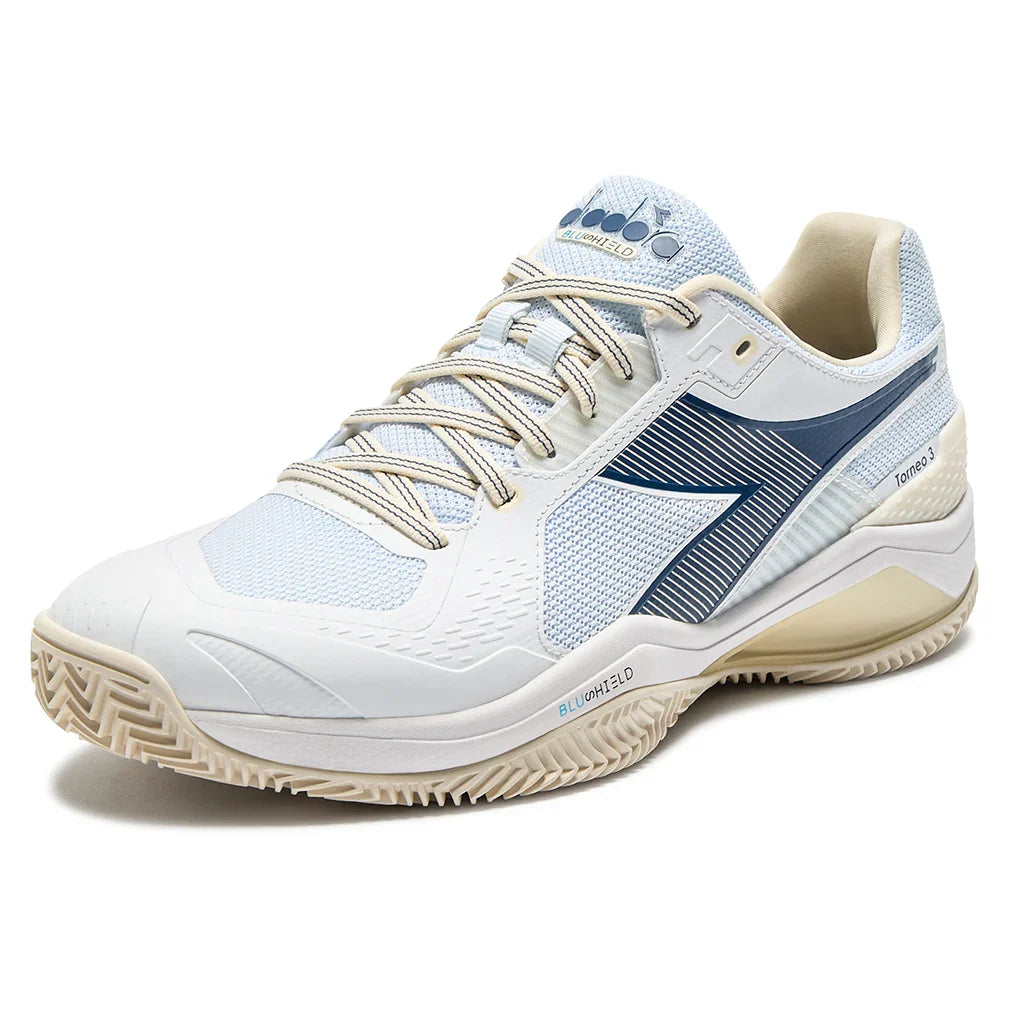 Men's Blueshield Torneo 3 Clay Tennis Shoes Whisper White and Ensign Blue