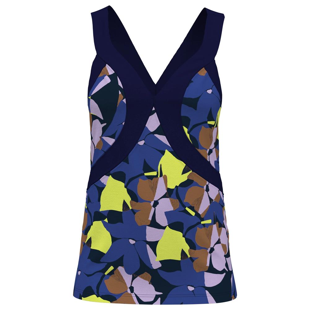 Women's Abstract Floral Cross Front Tennis Tank Black Iris
