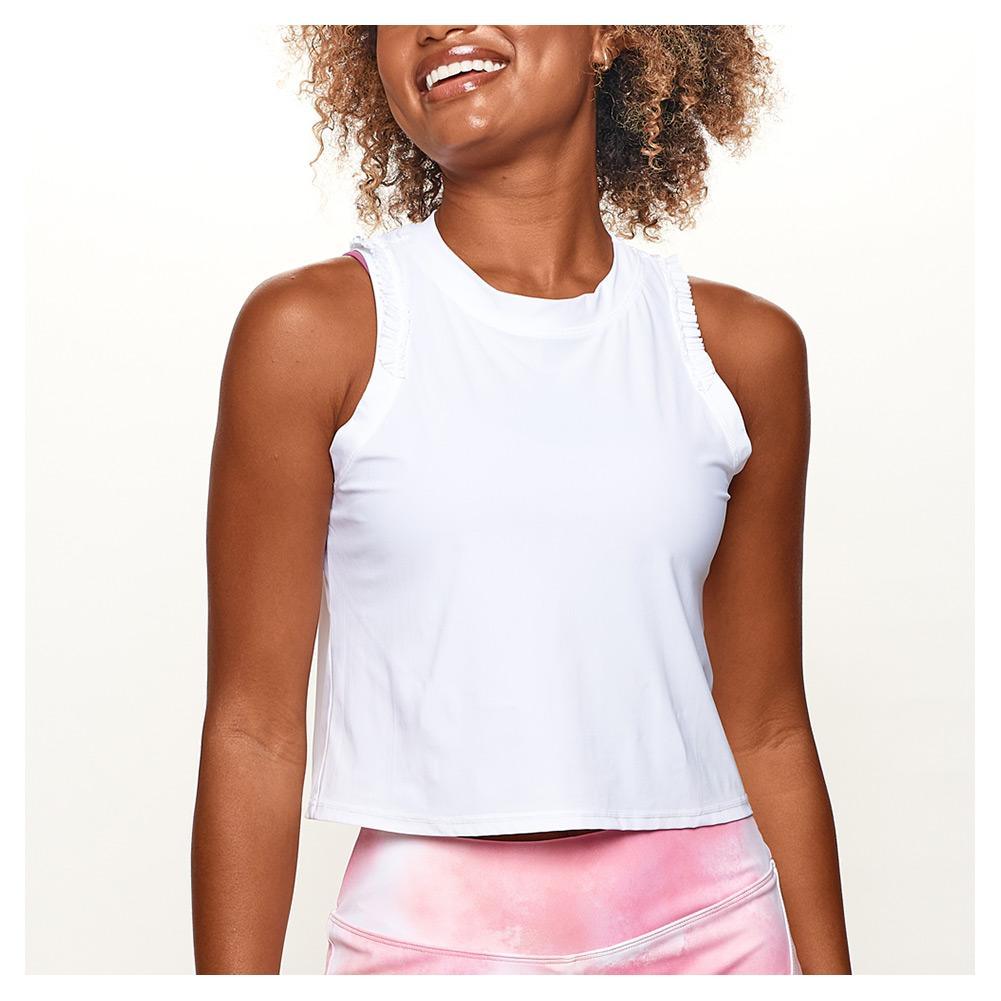 Women's Ruffle Crop Tennis Tank White