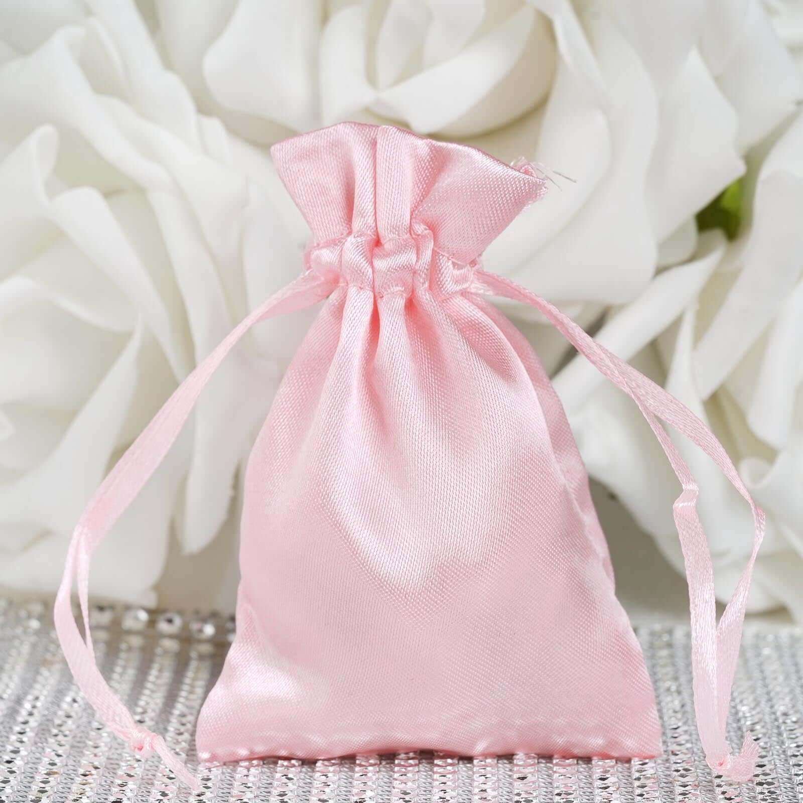 12 Pack 3"x4" Blush Satin Drawstring Wedding Party Favor Bags