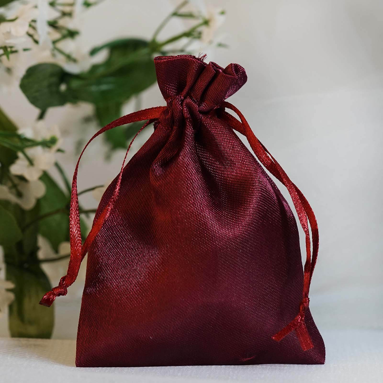 12 Pack 3"x4" Burgundy Satin Drawstring Wedding Party Favor Gift Bags
