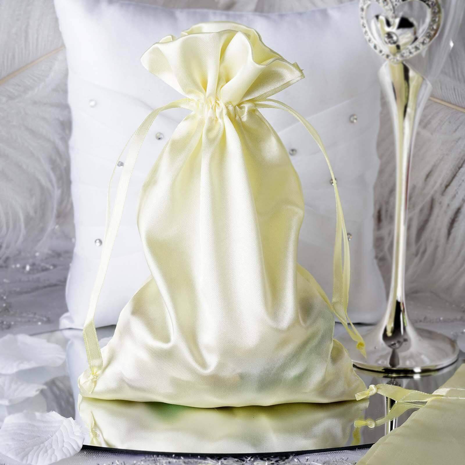 12 Pack 6"x9" Yellow Satin Drawstring Wedding Party Favor Gift Bags