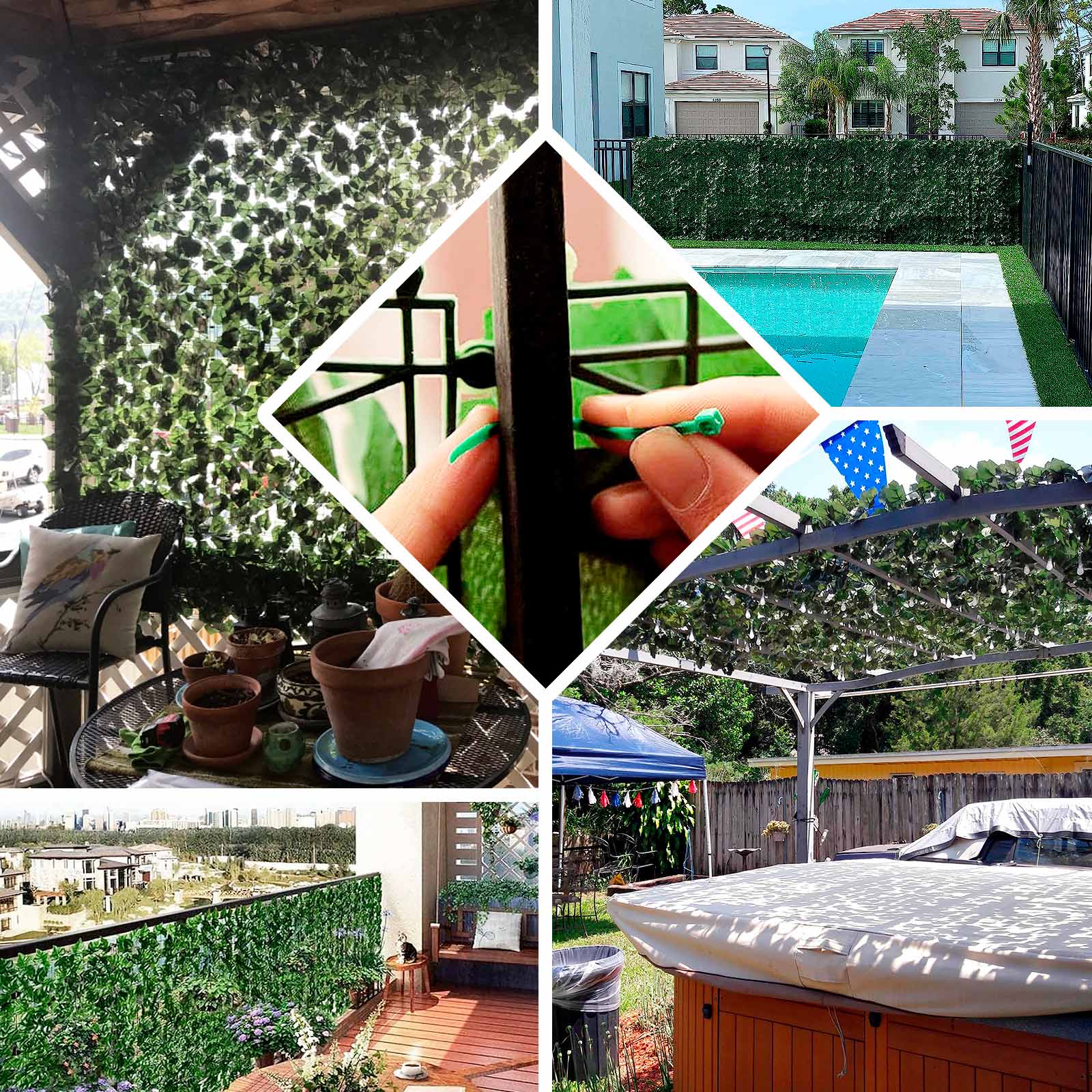 12 Pack Dark Green Artificial Ivy Hedge Privacy Screen Fence Wall Panel, Faux Leaf Greenery Backdrop Garden Decor - 32 Sq. ft. - Bell Racket Store