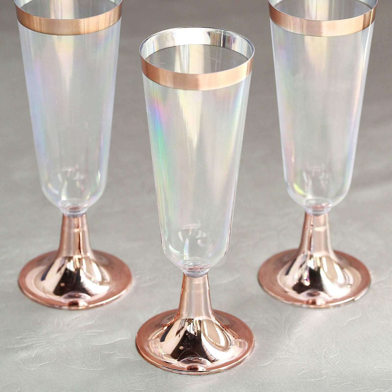 12 - Pack Plastic Champagne Flutes Clear with Rose Gold Rim - Sleek Detachable Base Disposable Champagne Glasses for Toasting & Cocktail Parties 5oz - Bell Racket Store