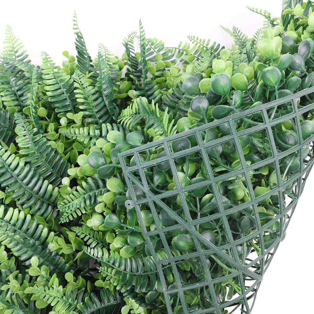 12 Sq. ft. Artificial Boston Fern Eucalyptus Boxwood Greenery Garden Wall, Grass Backdrop Mat, Indoor Outdoor UV Protected Assorted Foliage - 4 Panels - Bell Racket Store