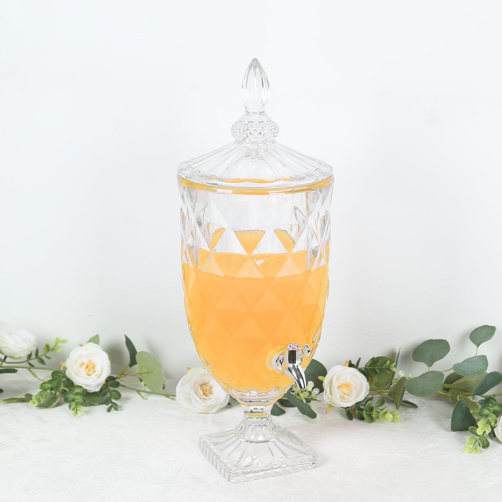 1.3 Gallon Glass Beverage Dispenser, Apothecary Jar Style Party Drink Dispenser with Diamond Texture and Lid - Versatile Serving Feature 21" - Bell Racket Store