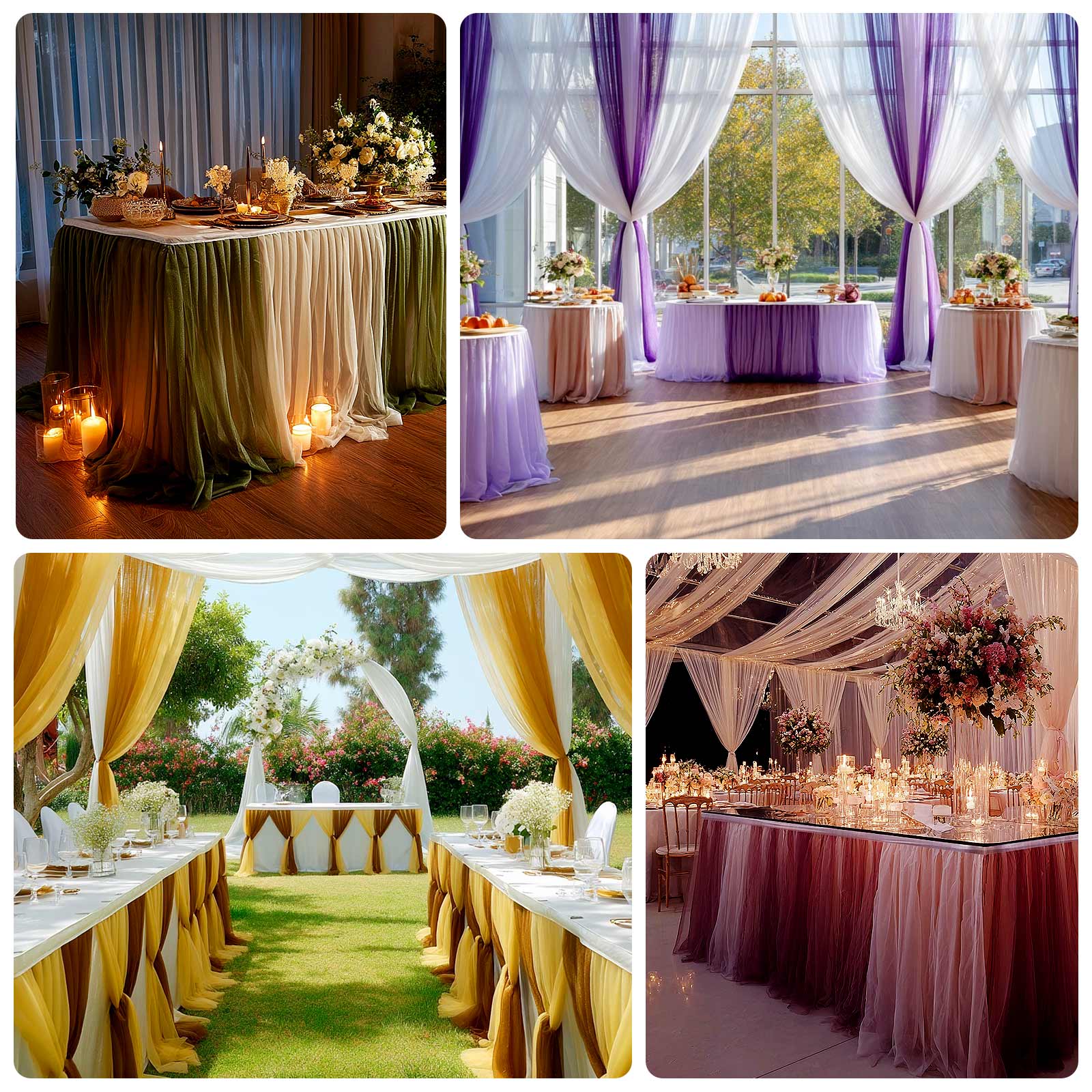 14ft Sheer Pleated Ruffle Skirting Chiffon Table Skirt - Purple and Lavender, Shimmer Sheer, Wrinkle - Free Fabric - Bell Racket Store