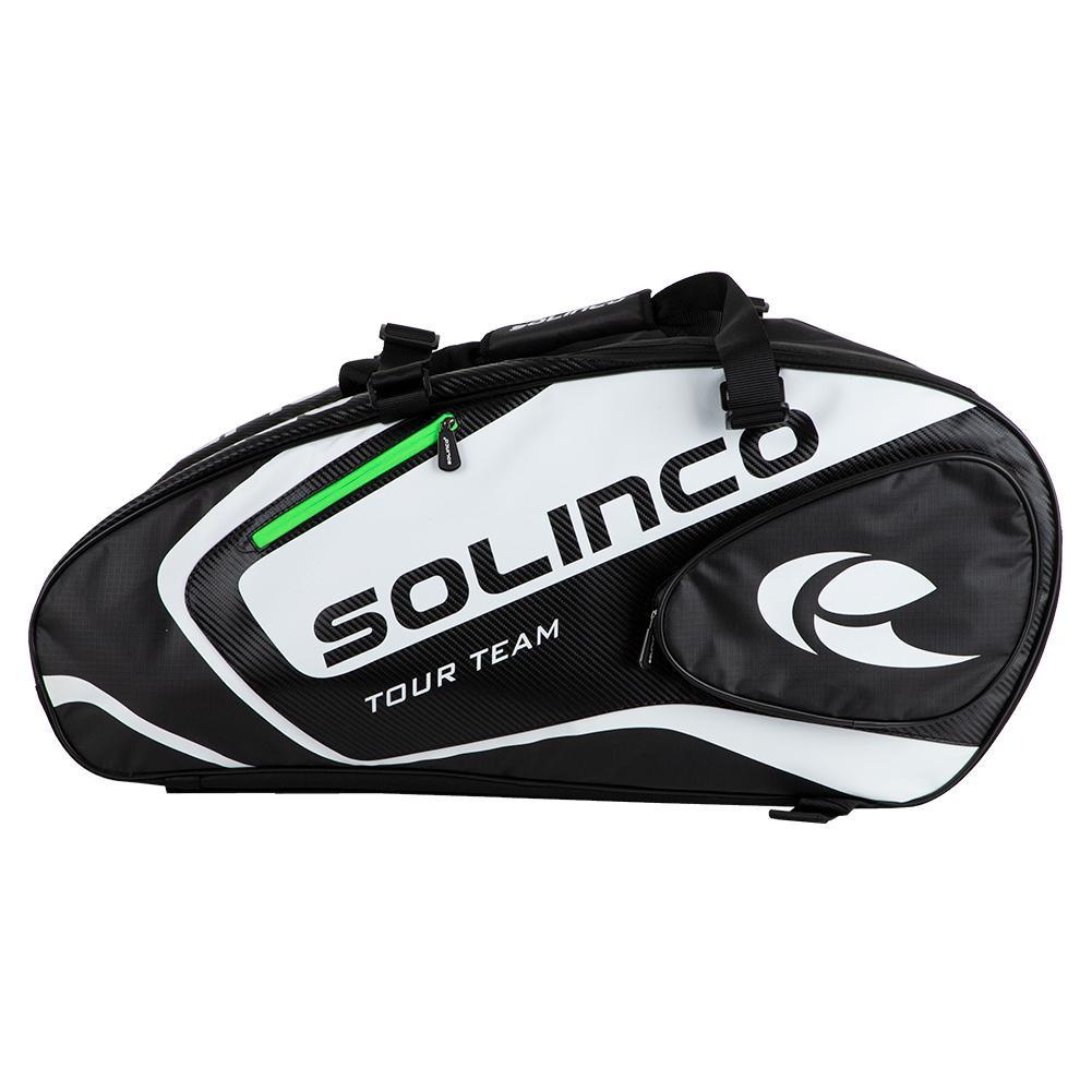 15 - Pack Tour Team Tennis Racquet Bag White and Black with Green Zipper Lining - Bell Racket Store