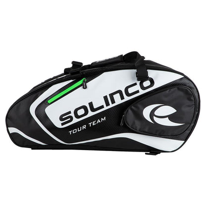 15 - Pack Tour Team Tennis Racquet Bag White and Black with Green Zipper Lining - Bell Racket Store