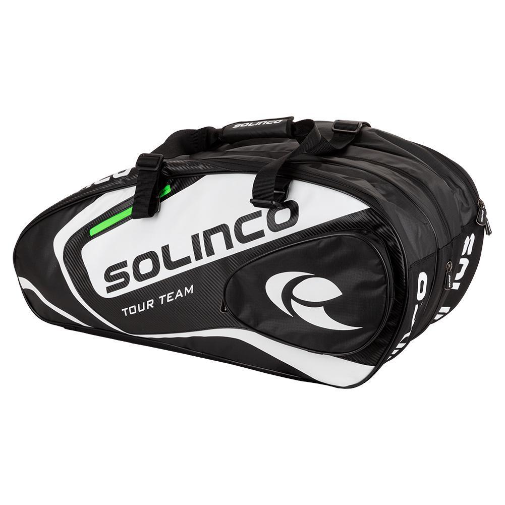 15 - Pack Tour Team Tennis Racquet Bag White and Black with Green Zipper Lining - Bell Racket Store