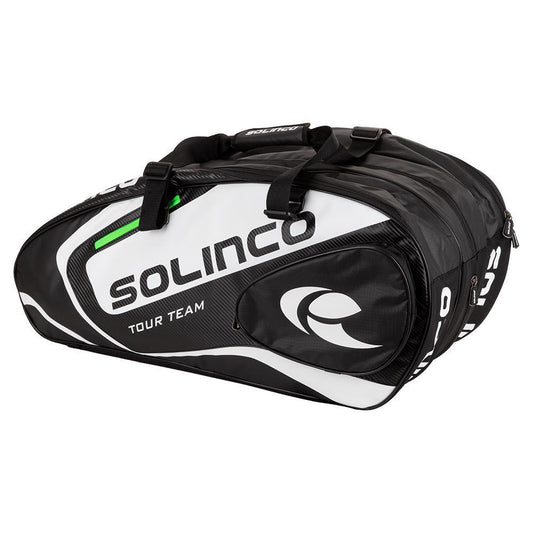 15 - Pack Tour Team Tennis Racquet Bag White and Black with Green Zipper Lining - Bell Racket Store