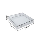 18" Square Silver Cake Stand with Hanging Crystal Beads and Glass Top â€“ Metal Dessert Display Tray - Bell Racket Store