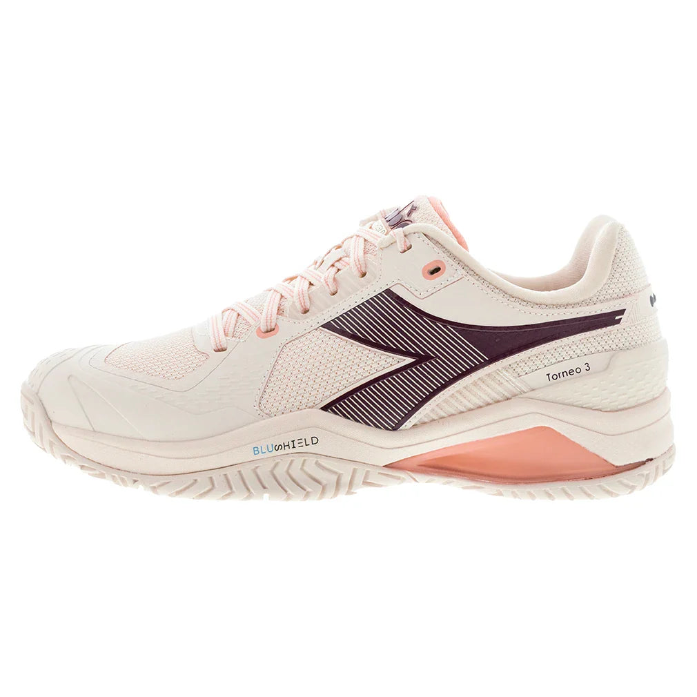 Women's Blushield Torneo 3 AG Tennis Shoes Whisper White and Maroon