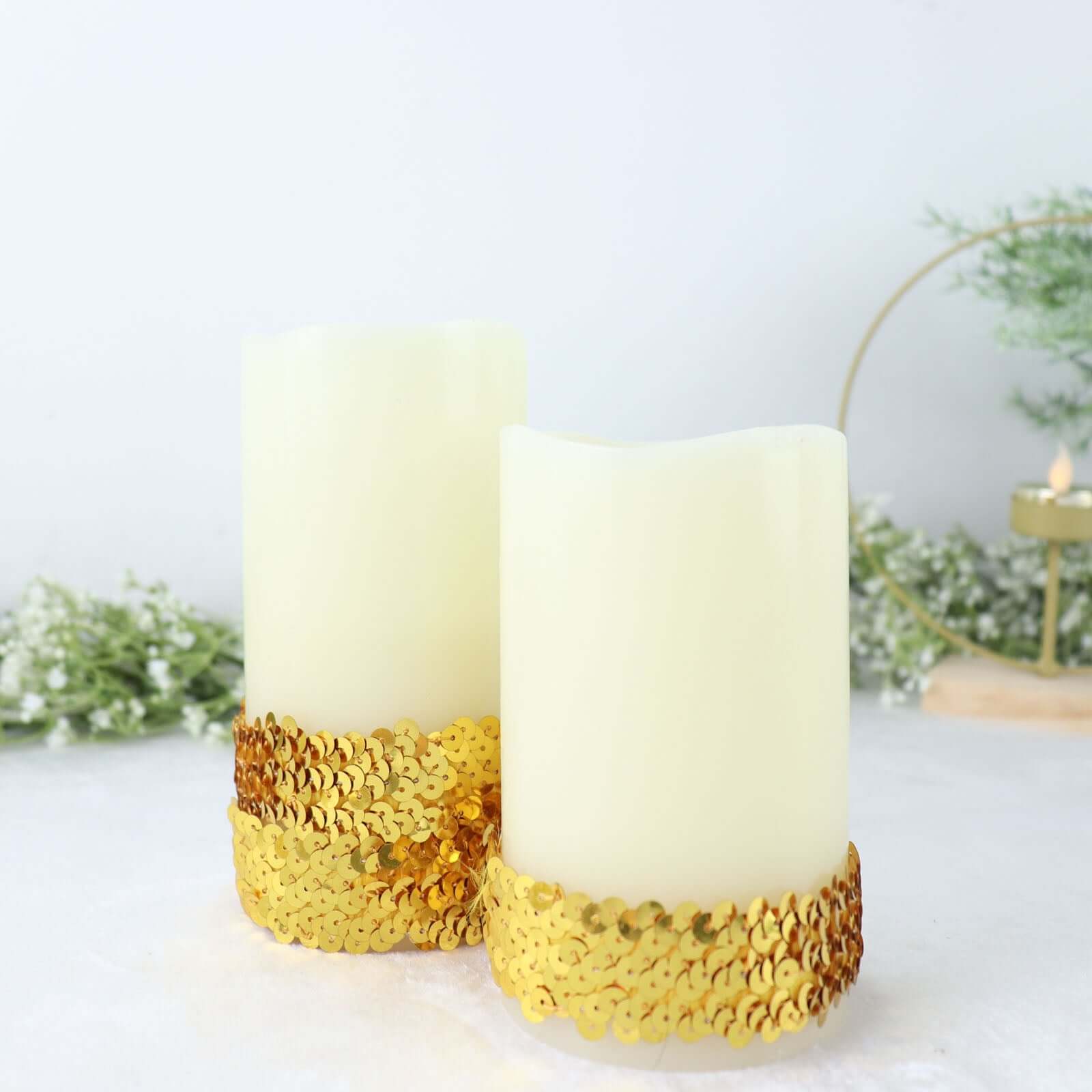 1"x10 Yards Metallic Gold Sequin Stretch Fabric Ribbon, Elastic Lace Trim, Shiny Glitter Craft Fabric - Bell Racket Store