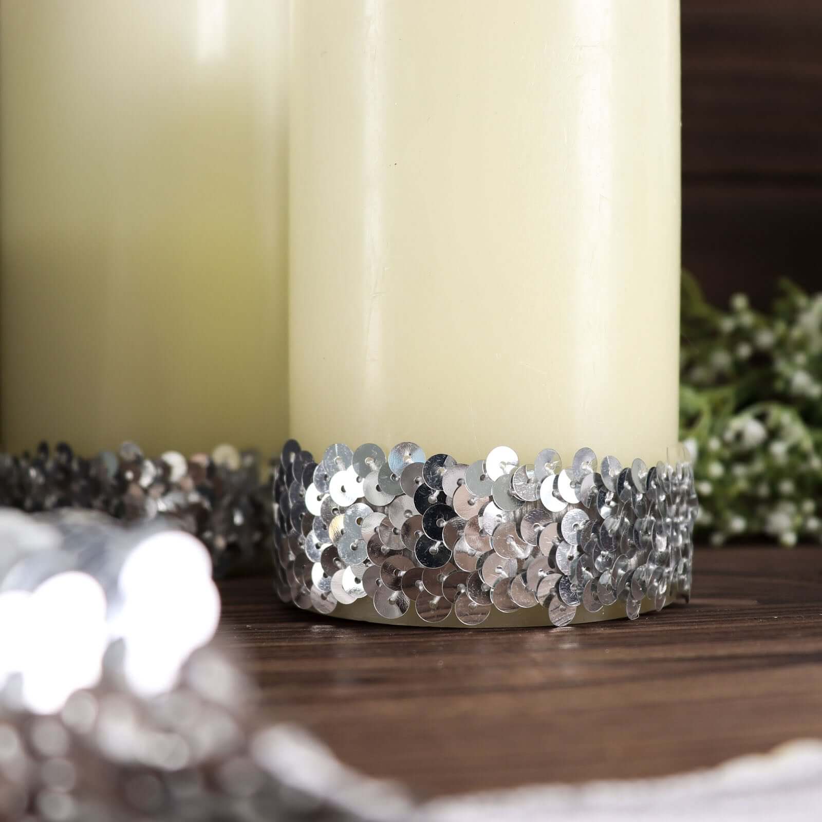 1"x10 Yards Metallic Silver Sequin Stretch Fabric Ribbon, Elastic Lace Trim, Shiny Glitter Craft Fabric - Bell Racket Store