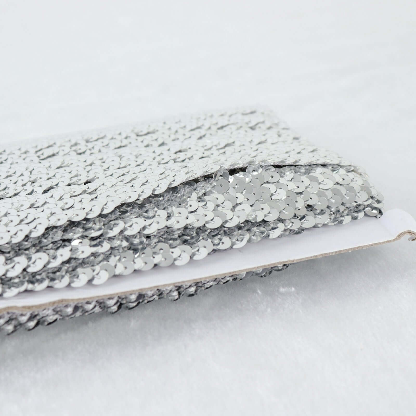 1"x10 Yards Metallic Silver Sequin Stretch Fabric Ribbon, Elastic Lace Trim, Shiny Glitter Craft Fabric - Bell Racket Store