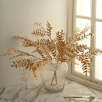 2 - Pack Artificial Fern Leaf Branches Metallic Gold - Faux Decorative Bouquets for Glamorous Centerpiece Backdrop & Floral Decor 21" - Bell Racket Store