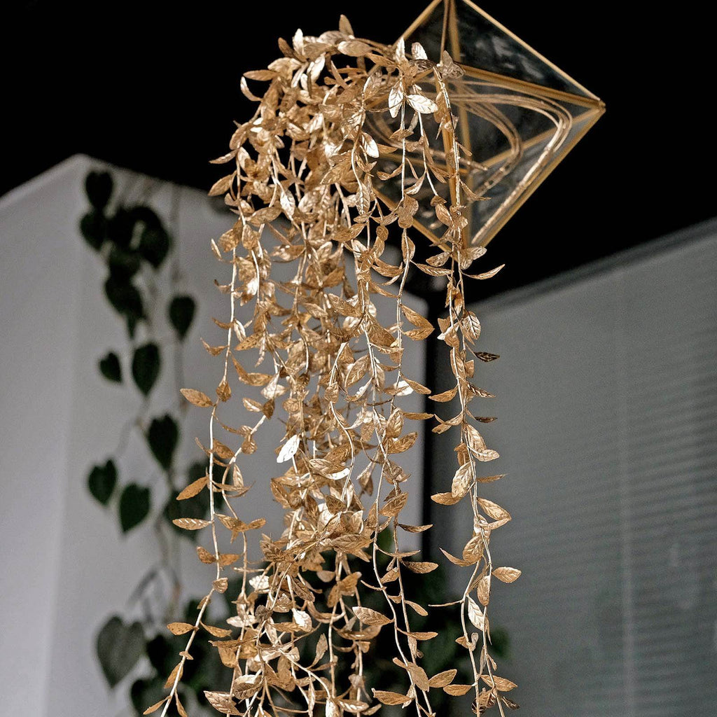 2 - Pack Artificial Hanging Ivy Leaf Stem Garlands Metallic Gold - UV Resistant & Maintenance Free Faux Decorative Willow Vines 41" - Bell Racket Store