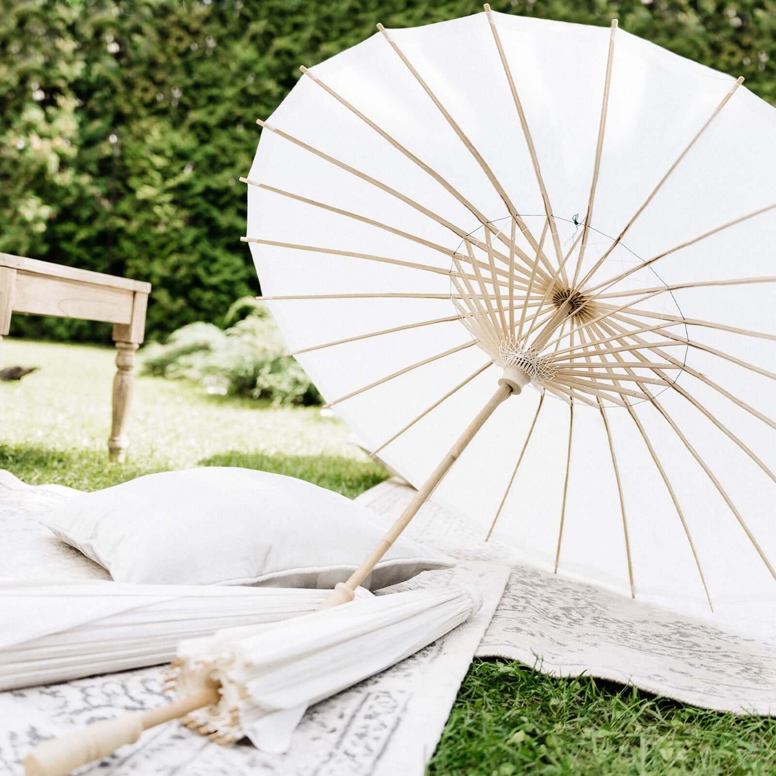 2 - Pack Paper and Bamboo Parasol Umbrellas White - Perfect Bridal Shower Photo Props and Table Decorations 32" - Bell Racket Store