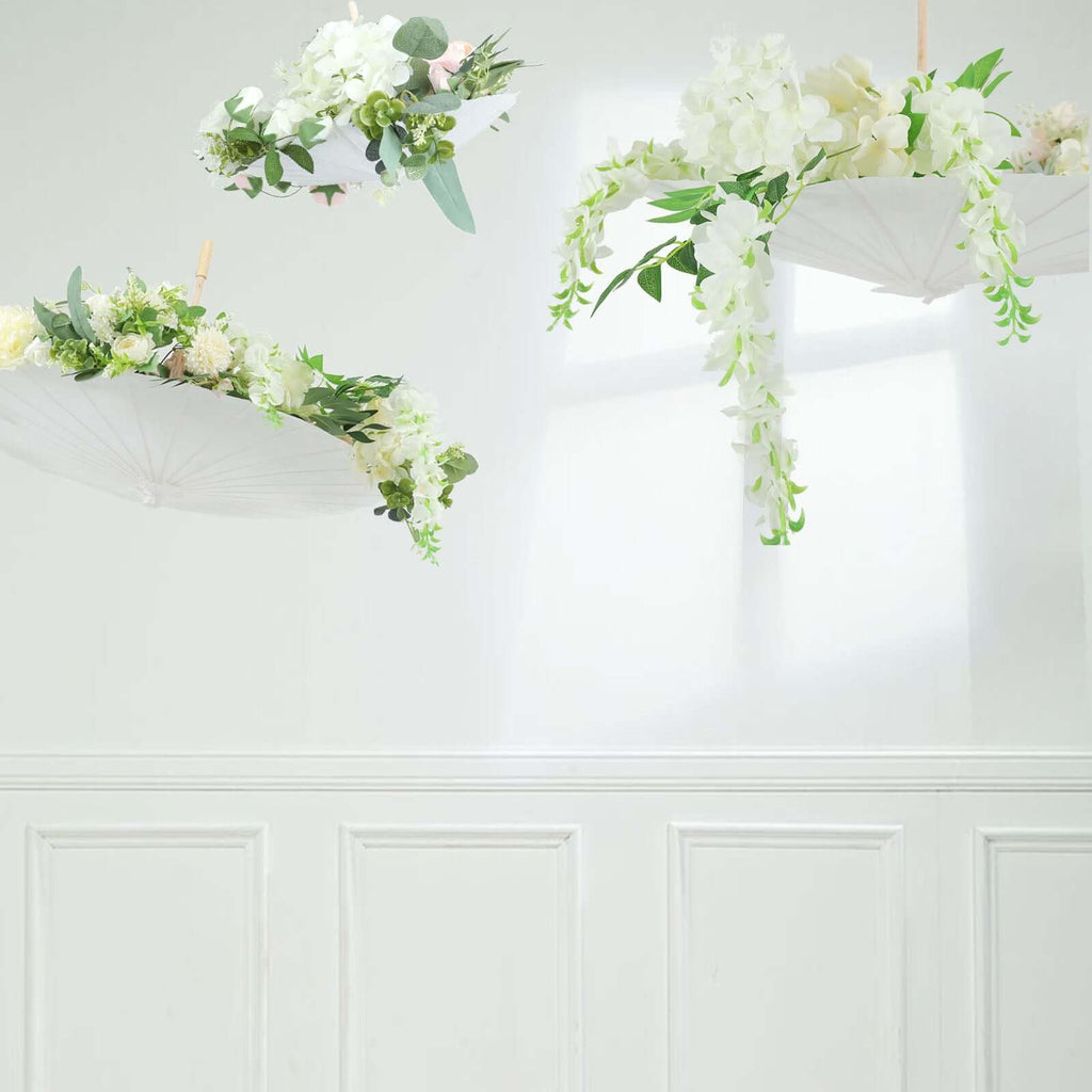 2 - Pack Paper and Bamboo Parasol Umbrellas White - Perfect Bridal Shower Photo Props and Table Decorations 32" - Bell Racket Store