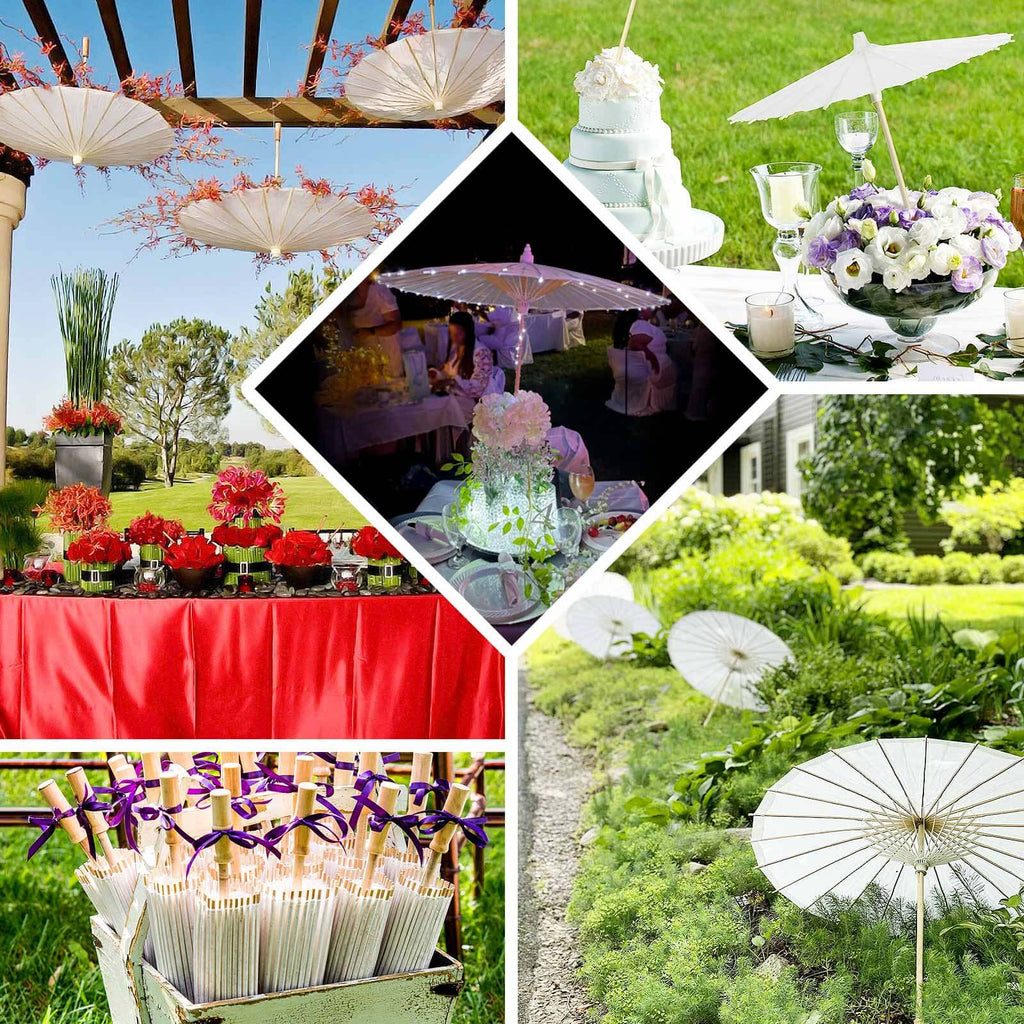 2 - Pack Paper and Bamboo Parasol Umbrellas White - Perfect Bridal Shower Photo Props and Table Decorations 32" - Bell Racket Store
