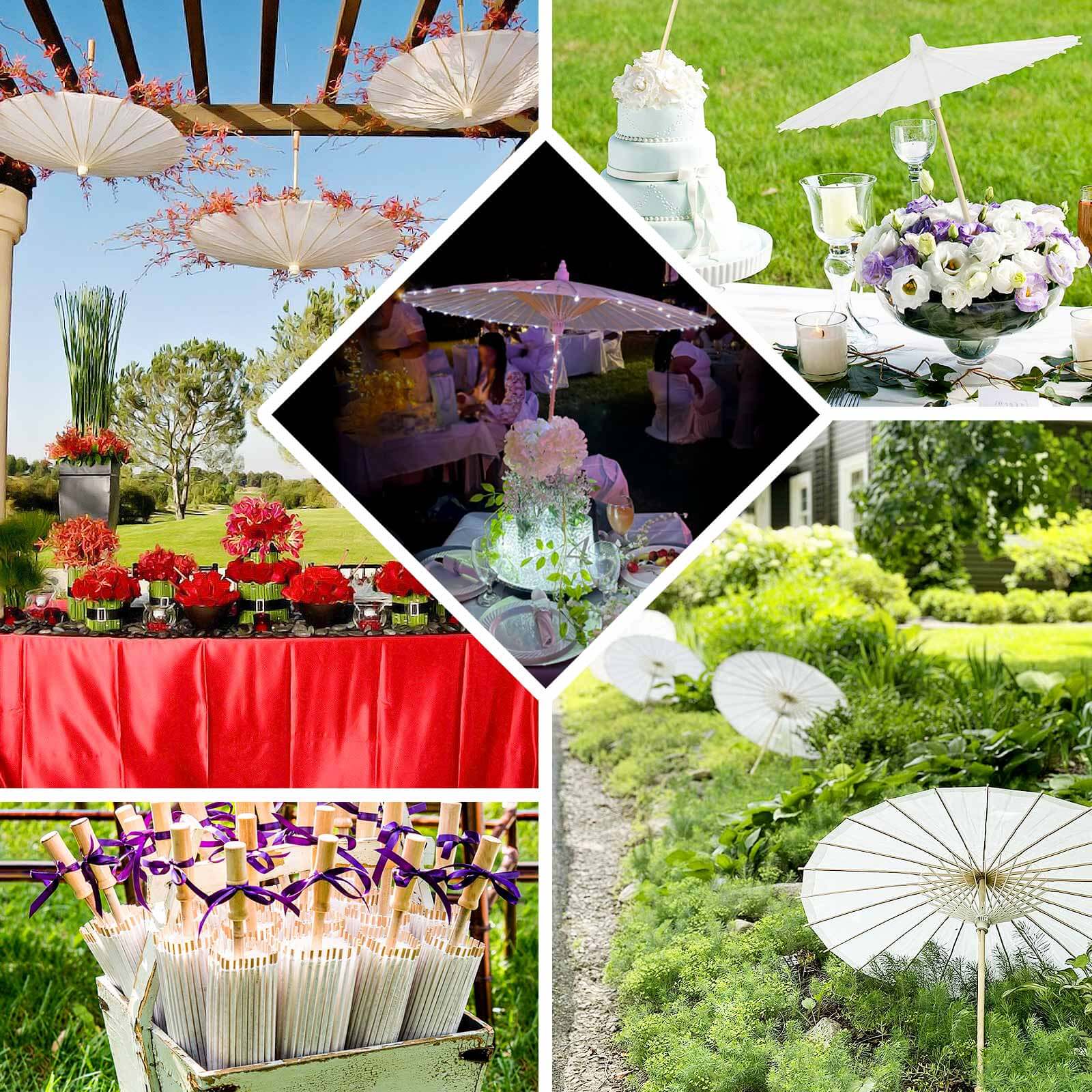 2 - Pack Paper and Bamboo Parasol Umbrellas White - Perfect Bridal Shower Photo Props and Table Decorations 32" - Bell Racket Store