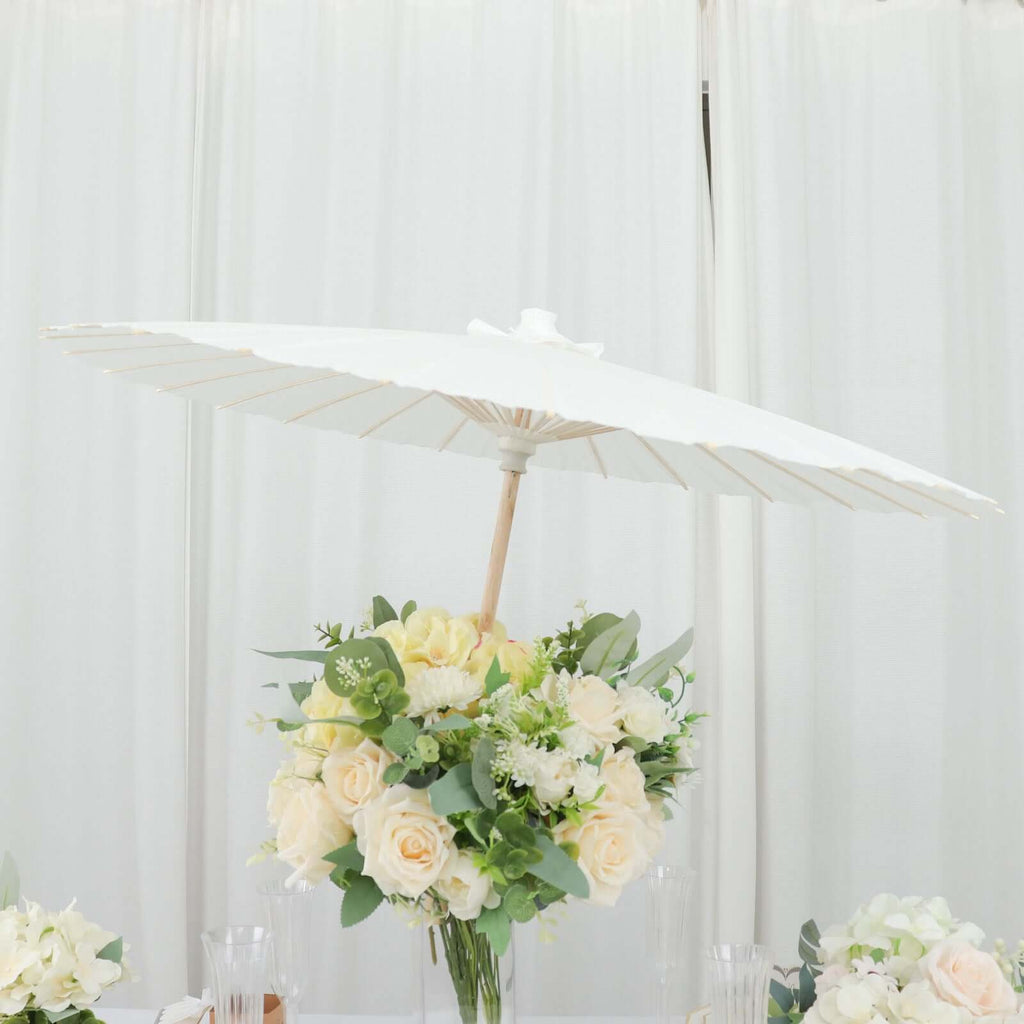 2 - Pack Paper and Bamboo Parasol Umbrellas White - Perfect Bridal Shower Photo Props and Table Decorations 32" - Bell Racket Store