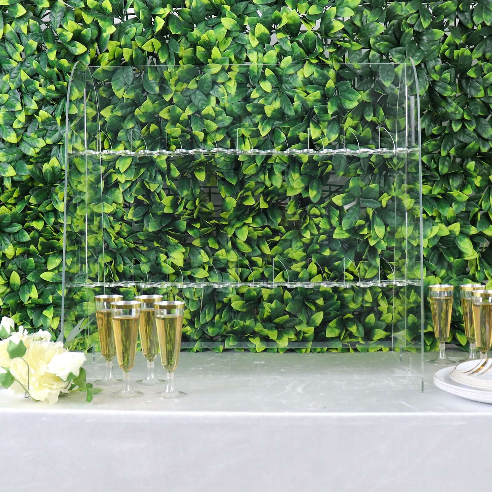 2 - Tier Acrylic Champagne Glass Holder Display Stand Table Top Clear with 18 Hooks for Events & DIY Bars 25" - Bell Racket Store