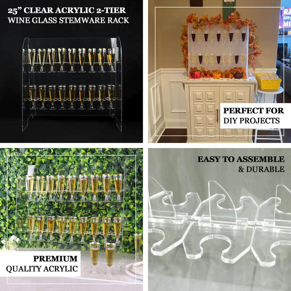 2 - Tier Acrylic Champagne Glass Holder Display Stand Table Top Clear with 18 Hooks for Events & DIY Bars 25" - Bell Racket Store