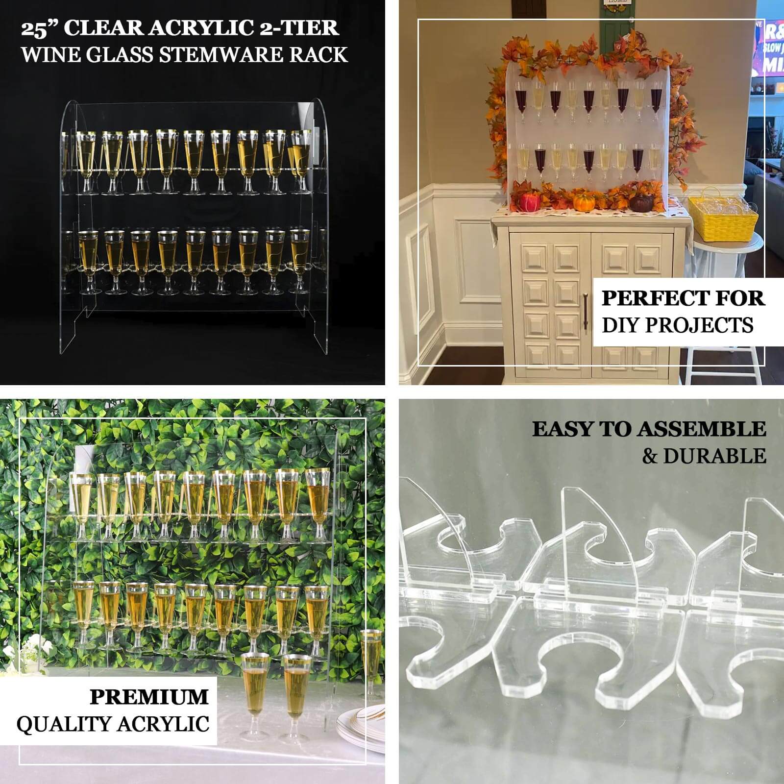 2 - Tier Acrylic Champagne Glass Holder Display Stand Table Top Clear with 18 Hooks for Events & DIY Bars 25" - Bell Racket Store