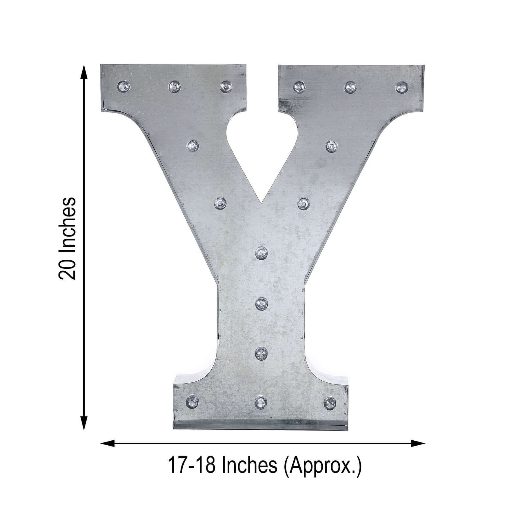 20" Vintage Galvanized Metal Marquee Letter Light Cordless With 16 Warm White LED - Y